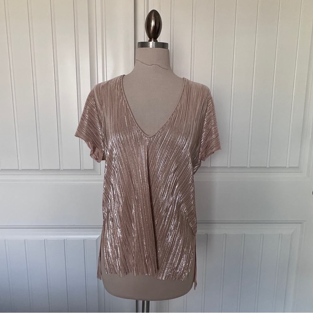 Zara Cream and Silver Pleated Top
